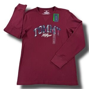 NWT Tommy Hilfiger Waffle Knit Thermal Shirt Mens‎ Large L Burgundy Plaid Logo